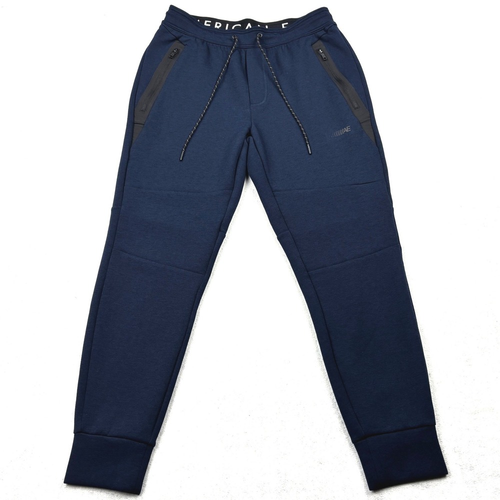 American Eagle Mens Medium Navy Blue Tech Fleece Joggers Bonded Zip Pants M